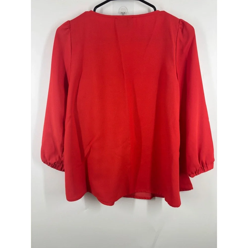 Tuckernuck Poppy Hollis Red V-Neck Puff Sleeve Peplum Blouse Top Womens XS